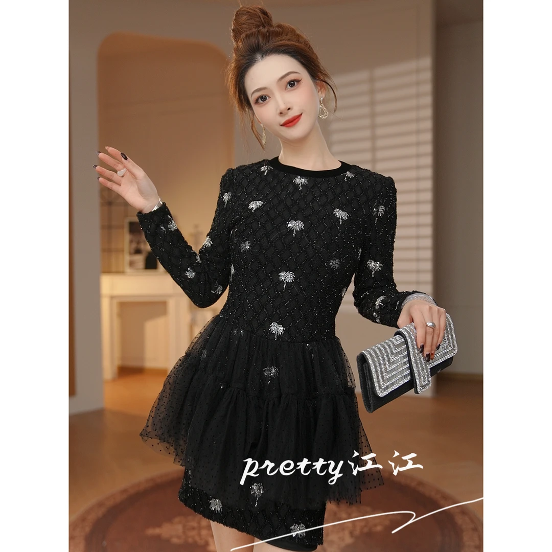 Pretty小众设计师品牌江江定制 小个子轻奢时尚赫本风连衣裙22033