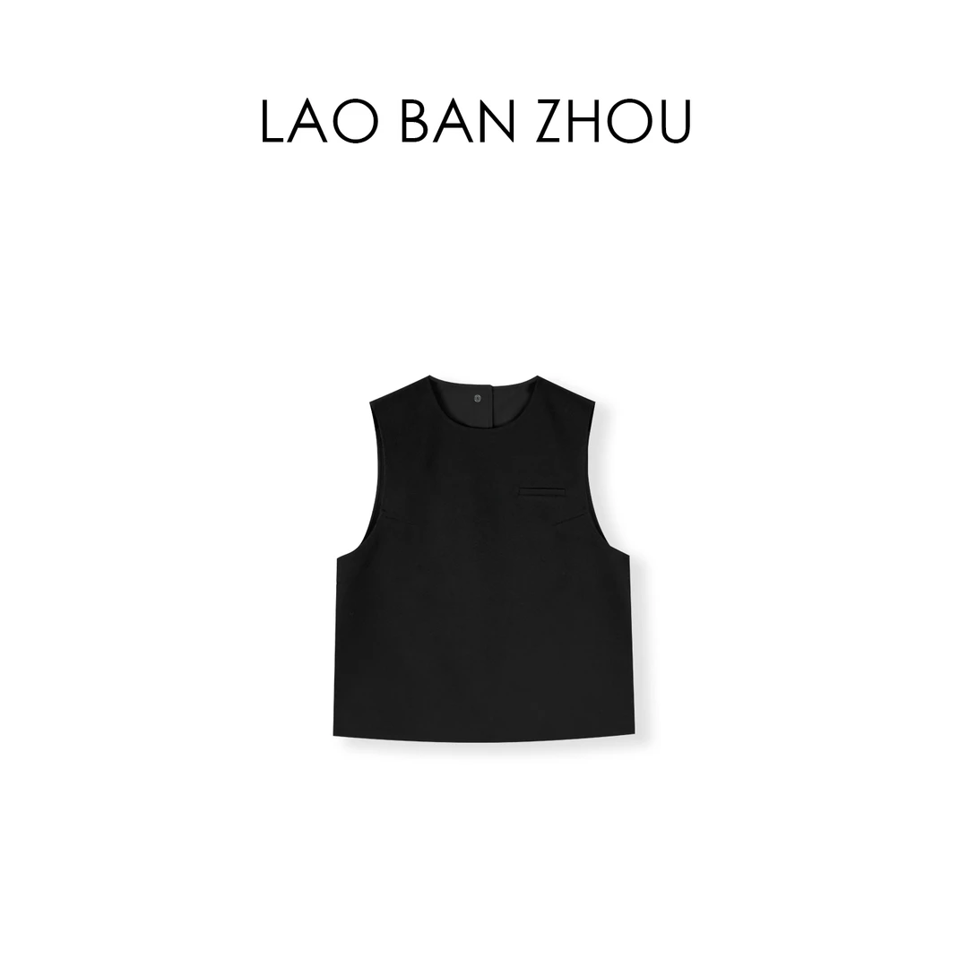 【老板周】老钱风 简约休闲圆领后背扣子时髦马甲