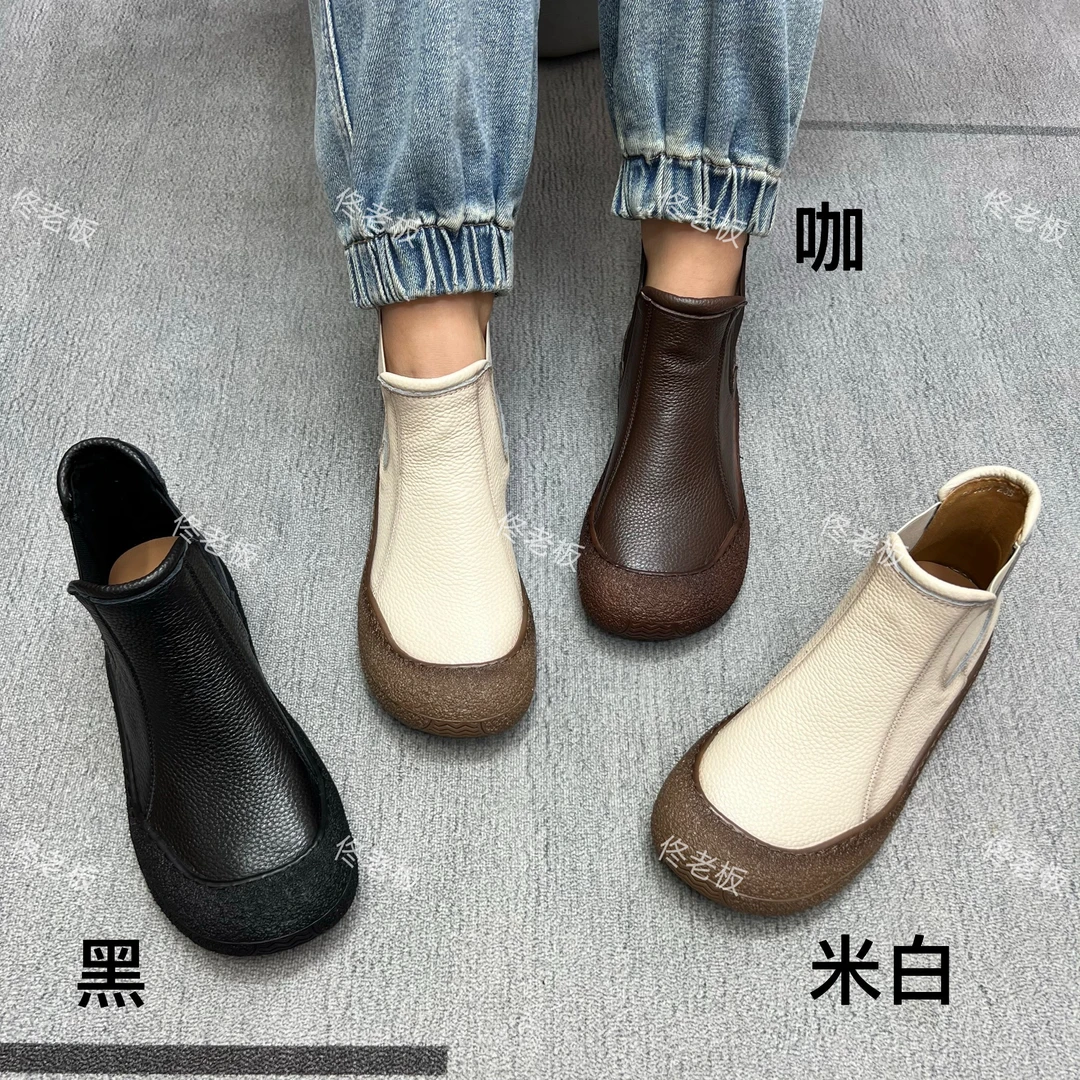 8839 纯皮软底时尚简约舒适百搭手工复古切尔西短靴