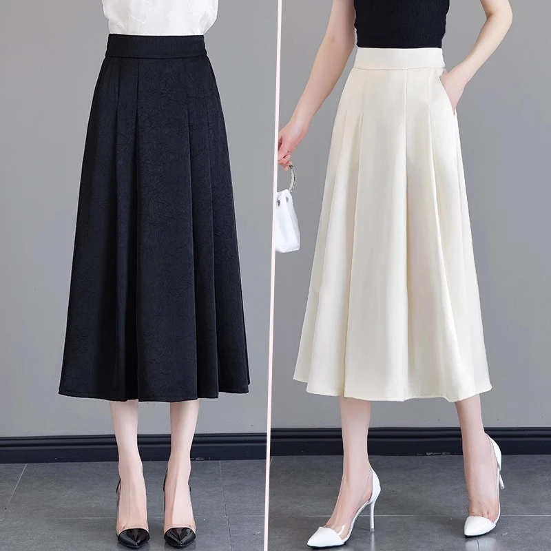 醋酸缎面百褶半身裙女夏季2024年高级感中长款伞裙时尚垂感a字裙