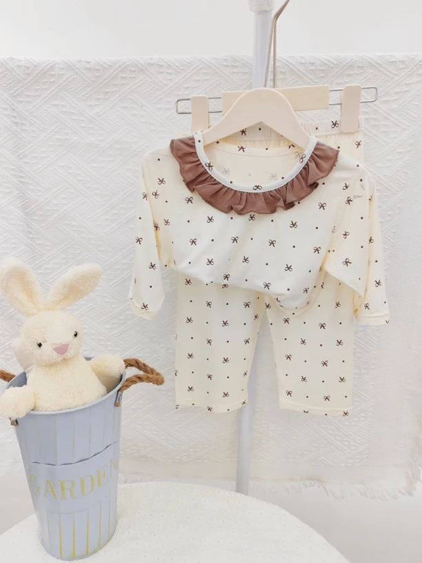 夏季七分优可丝满花男女童空调服睡衣