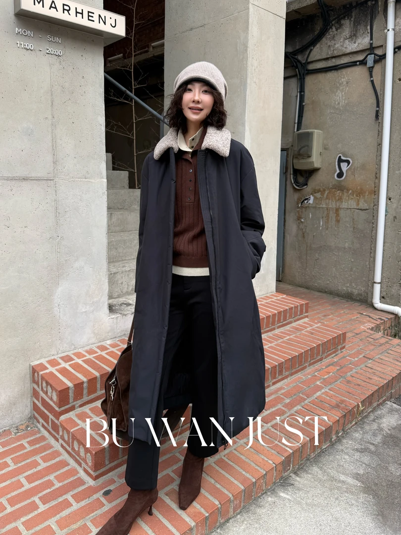 BUWANJUST高定翻毛领大被子保暖舒适慵懒随意百搭鹅绒大衣B2372