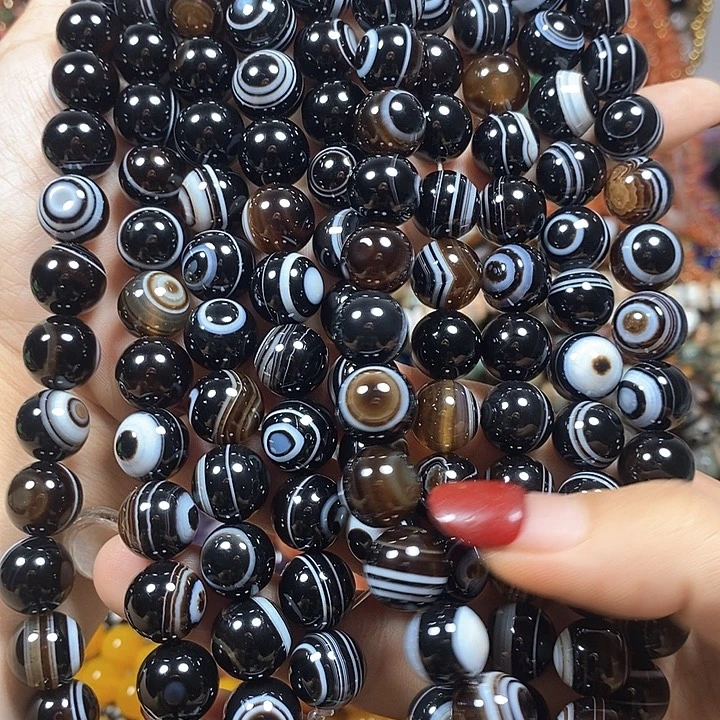 玛瑙/玉髓未镶嵌珠宝半成品放漏：缠丝眼睛玛瑙卡12mm