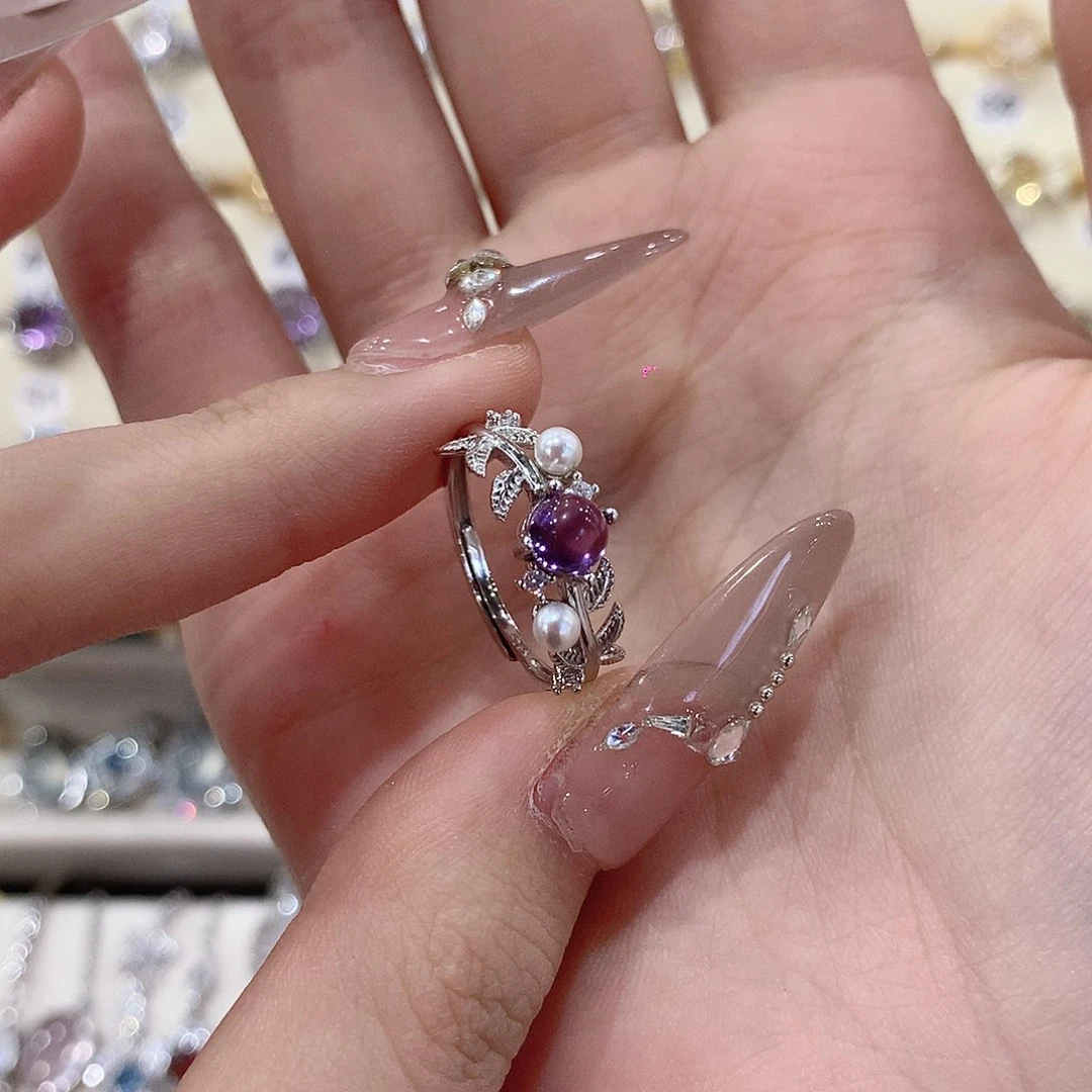 紫晶戒指银S925镶嵌恩*
