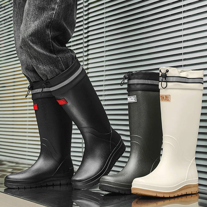 时尚高筒2025新款男女加厚加绒冬季雨靴一体绒长筒水鞋套鞋胶鞋