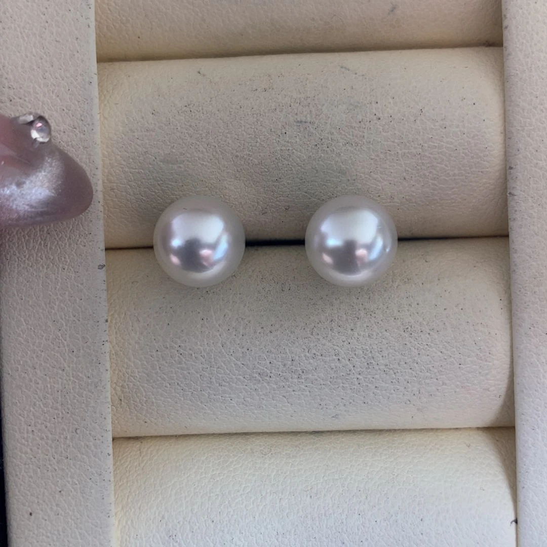 海水珍珠耳饰银S925镶嵌
