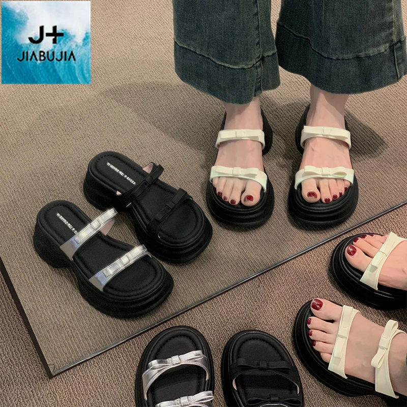 贾不假一字拖鞋女夏外穿2024夏季新款厚底增高百搭配裙子凉拖鞋夏
