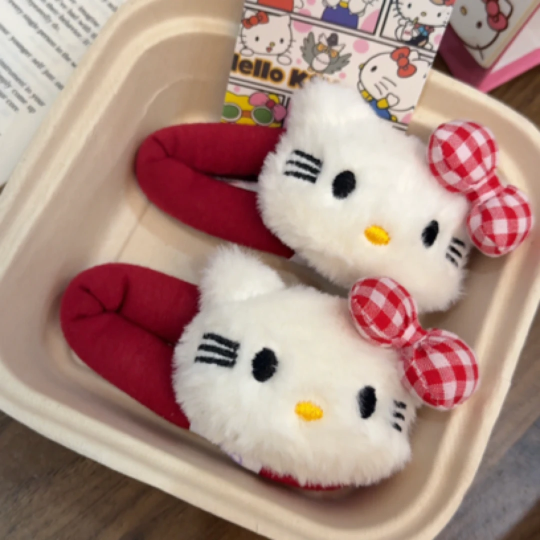 可爱毛绒猫咪掰掰夹秋季新款格子充绒公仔大号发夹少女风发卡发饰