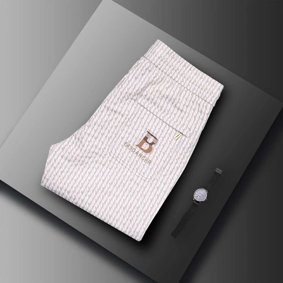 春夏季轻奢潮流印花品质男士休闲裤修身束脚裤条纹弹力百搭男裤