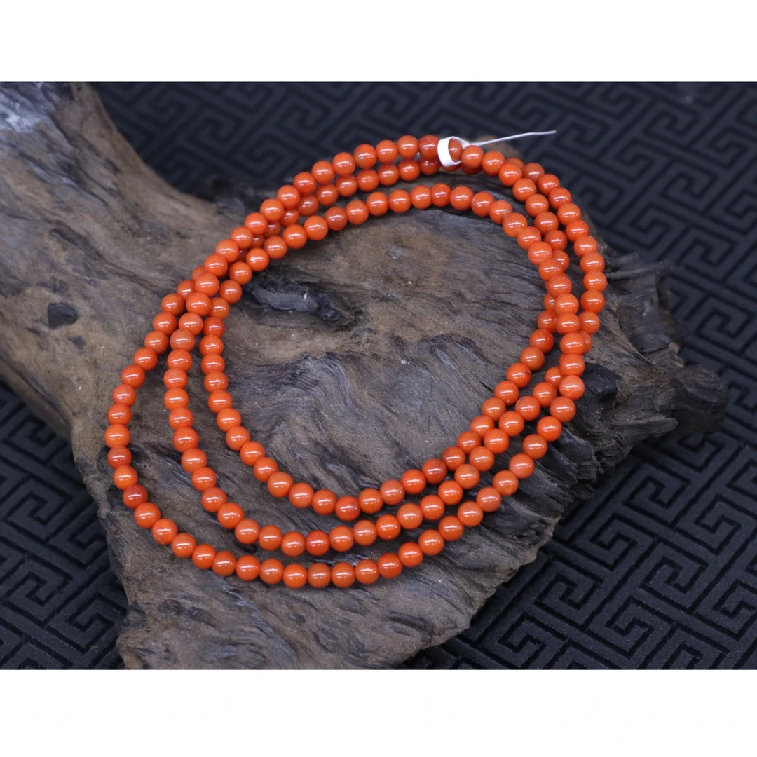 1原矿无优化天然南红保山冷水河多圈4mm左右素圈手工珠介意慎拍