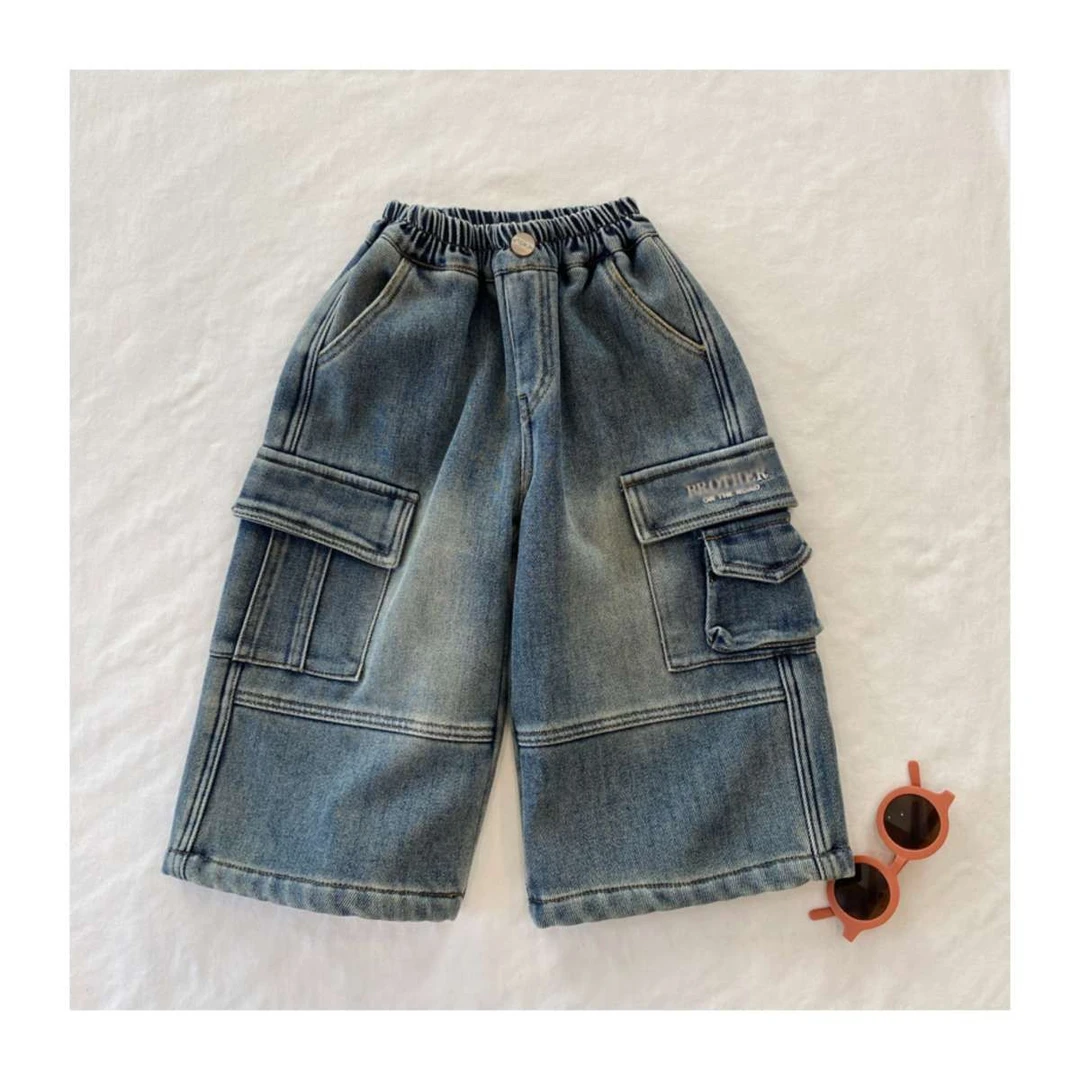 2025春款软牛仔裤子新款韩版男童儿童宝宝春秋长裤宽松工装阔腿TZ