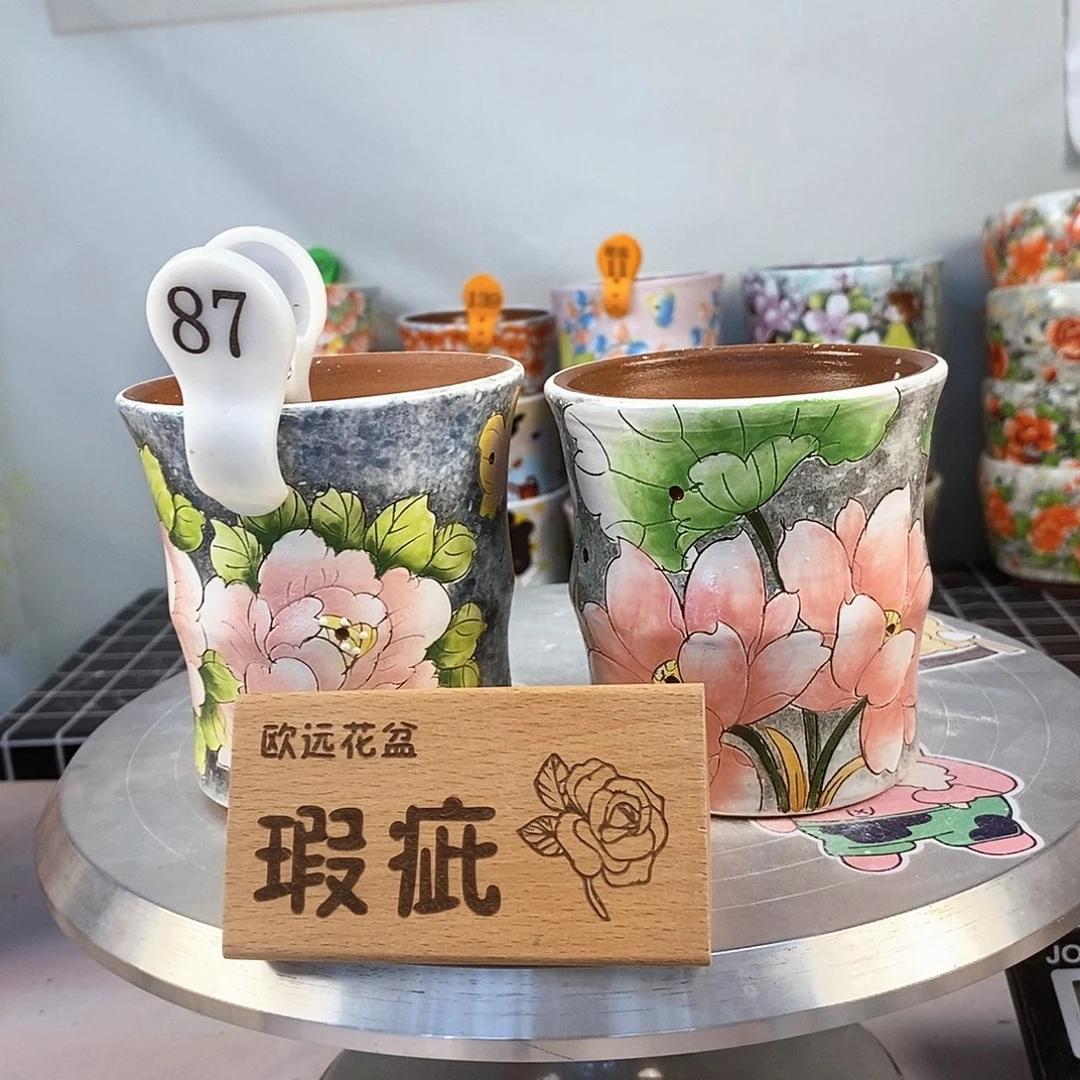 紫砂花盆红陶手绘花盆