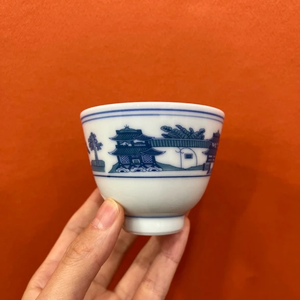 青花釉下彩陶瓷主人杯 青花梧桐杯 容量80cc