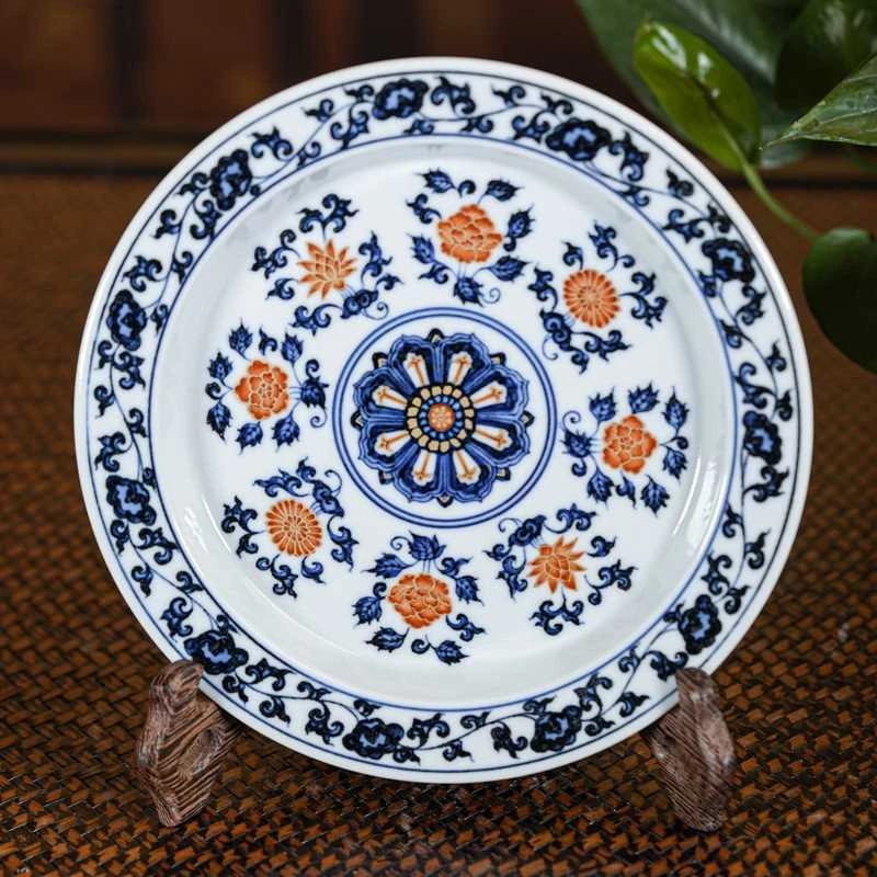 柴窑矾红描金缠枝田平壶承直径 17cm 瓷器家用茶具tt6