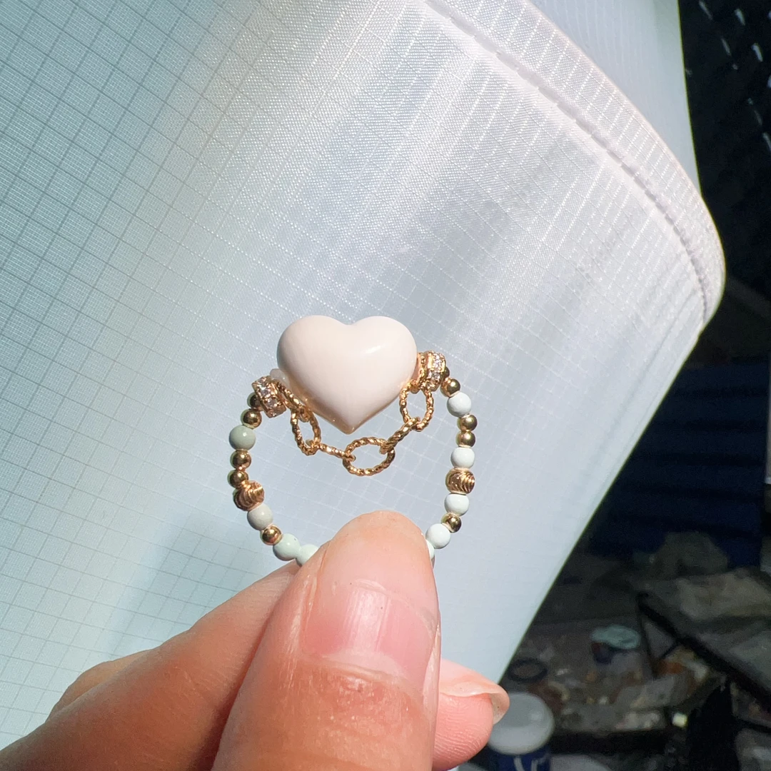 爱心猛犸牙戒指13.8x11.8mm