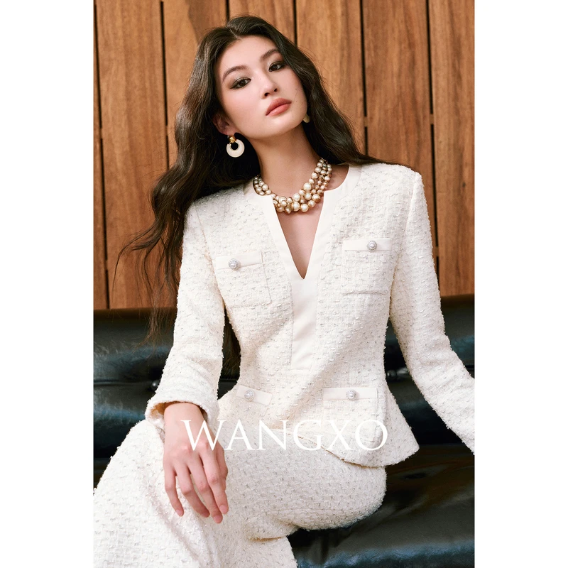 WANGXO 亮丝编织粗花呢伞摆小香套装2561058W