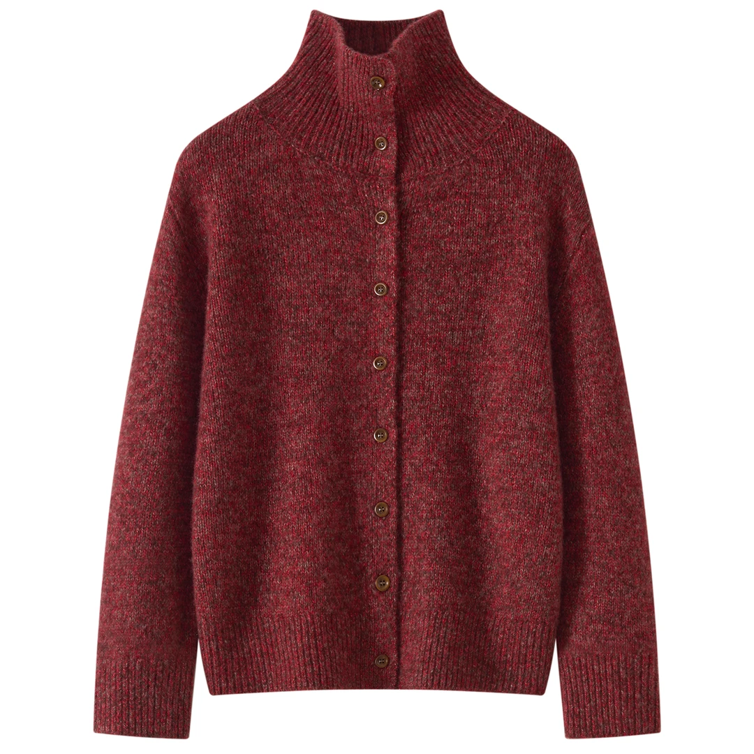 康宝莱系列！75%山羊绒25%桑蚕丝女花纱加厚高领开衫百搭大码外套