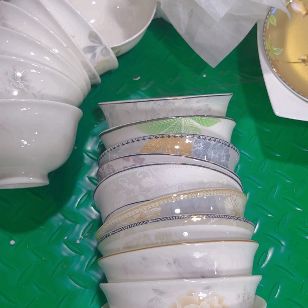 瓷片高脚碗十个4.5寸微瑕混搭