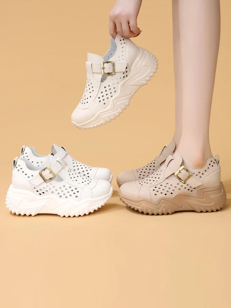 2025新款夏季透气镂空凉鞋女外穿厚底增高休闲百搭时尚凉鞋