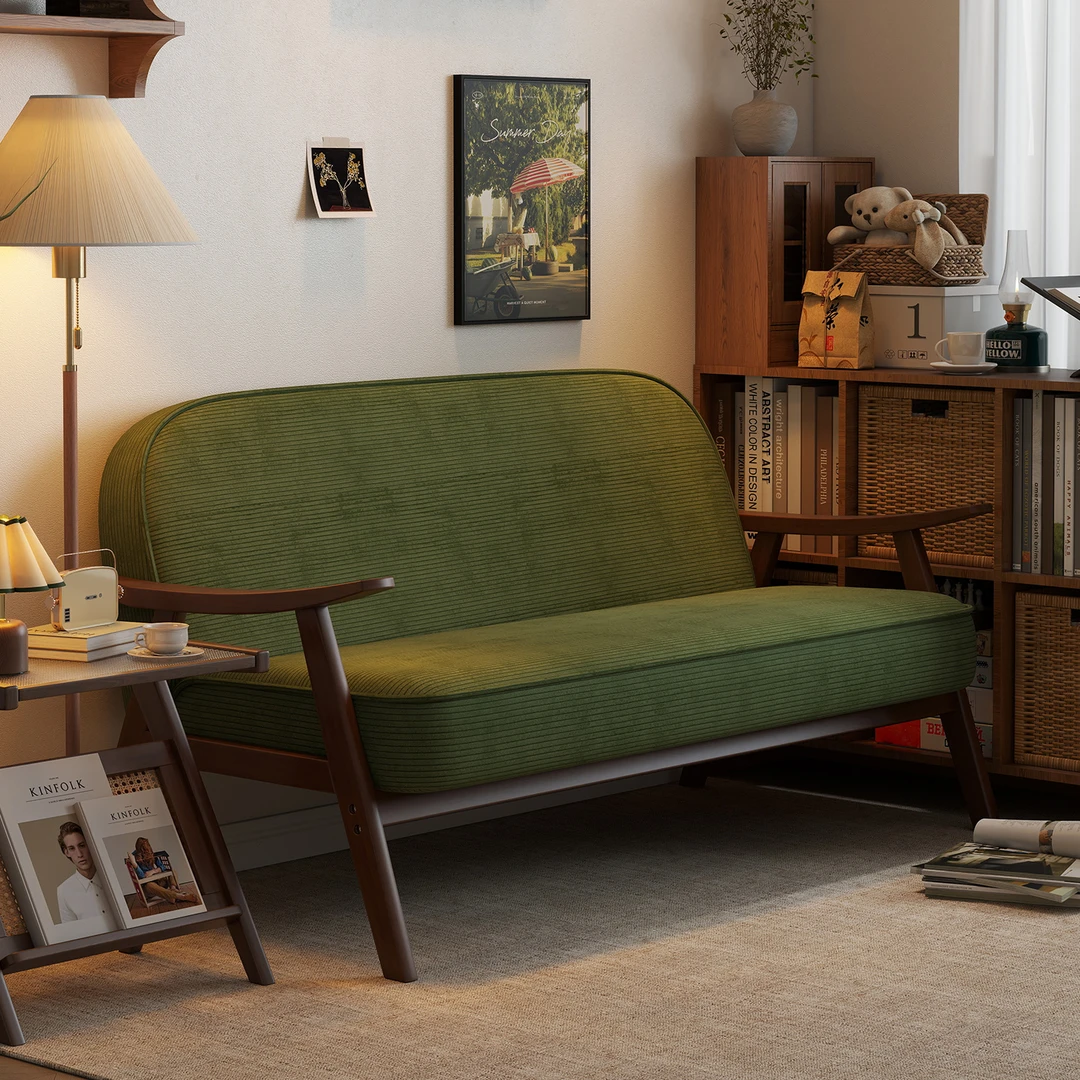 美物俪家复古风双人布艺实木沙发小户型客厅卧室沙发公寓民宿沙发