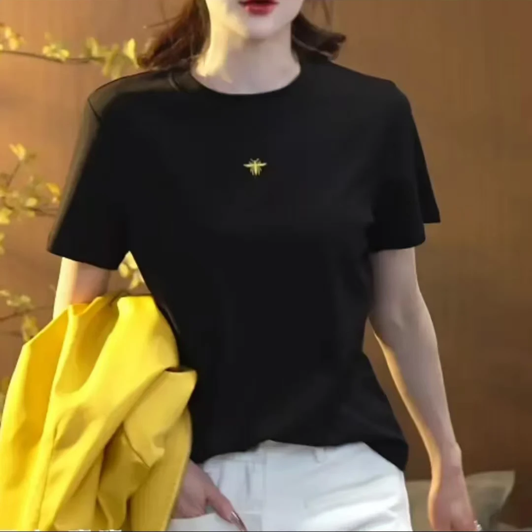 2025百搭设计感时尚小蜜蜂刺绣T恤显瘦短袖简约夏季