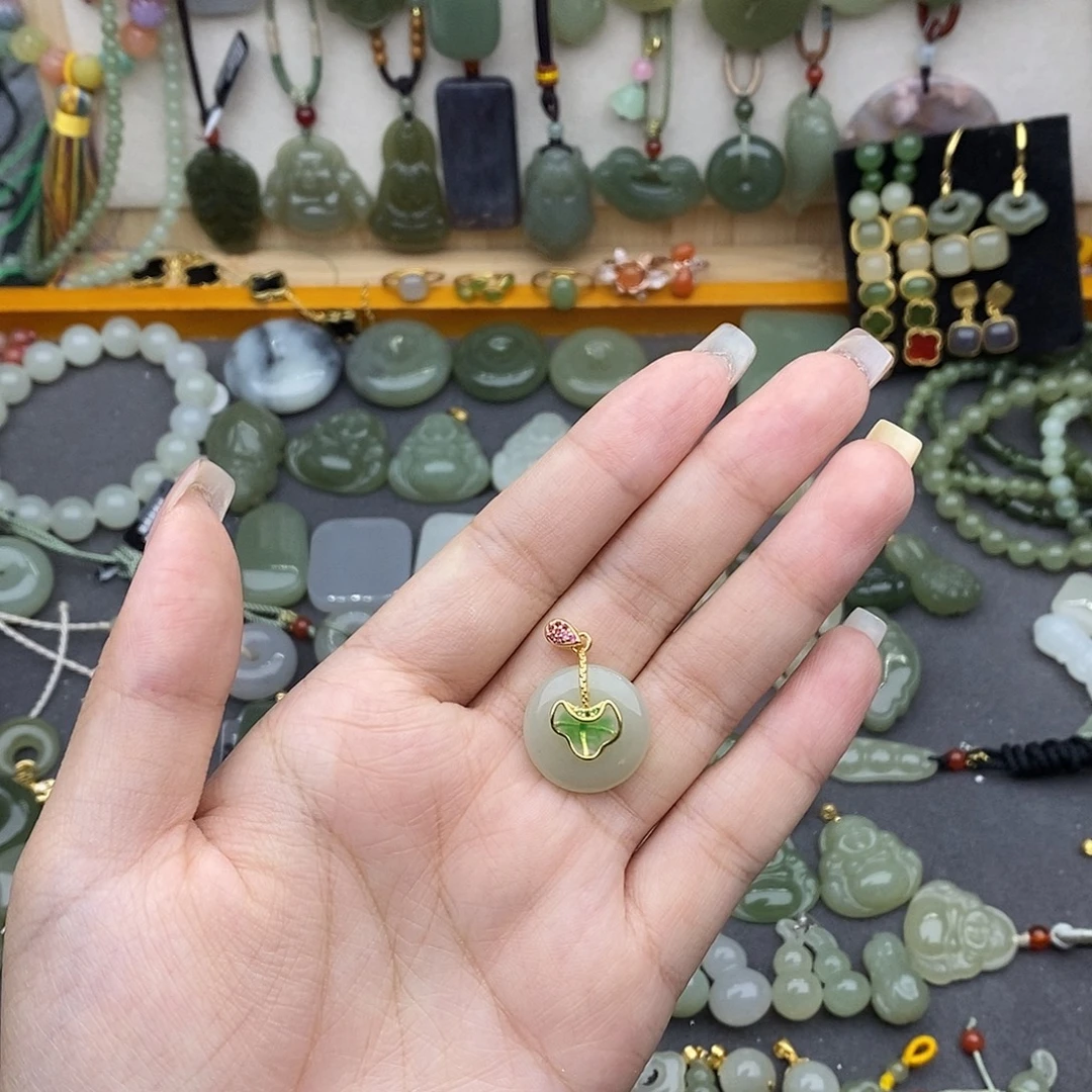 和田玉银S925镶嵌吊坠(不含链)