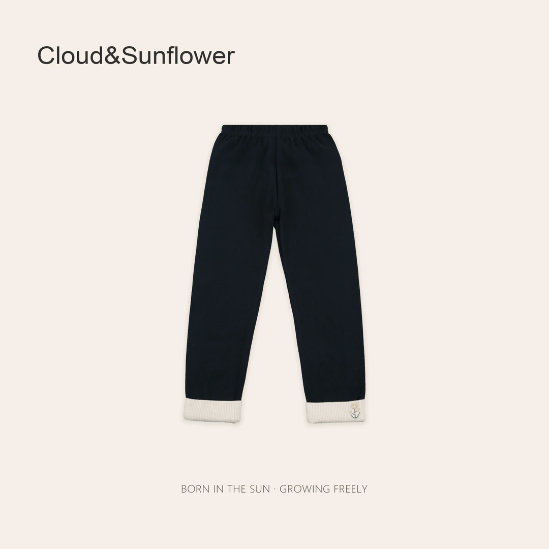 女童春季纯色裤脚刺绣小花休闲裤1113547