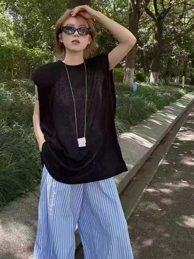 YML M胸122长60时尚法式小众无袖衬衫女气质上衣 9891