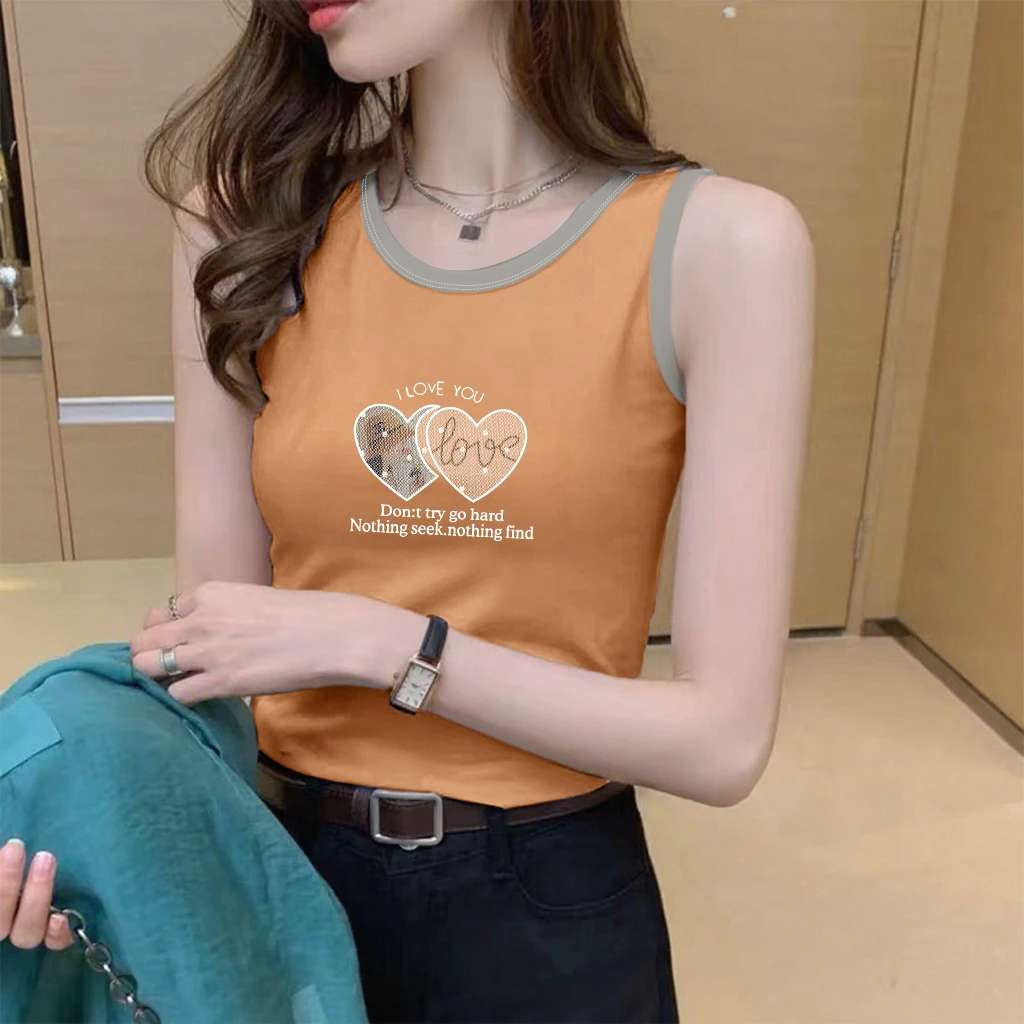 纯棉吊带背心女内搭夏外穿大码打底时尚印花运动无袖t恤上衣ins潮