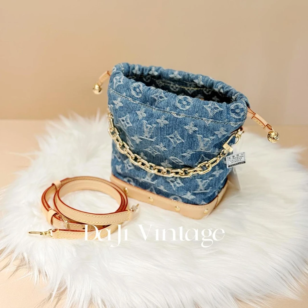 99新 LouisVuitton/路易威登 大吉中古/LV丹宁nano noe水桶斜挎包