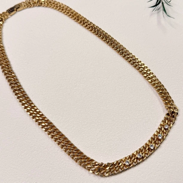 铜合金合成锆石项链 【六六中古】孤品复古项链gm1009链长50