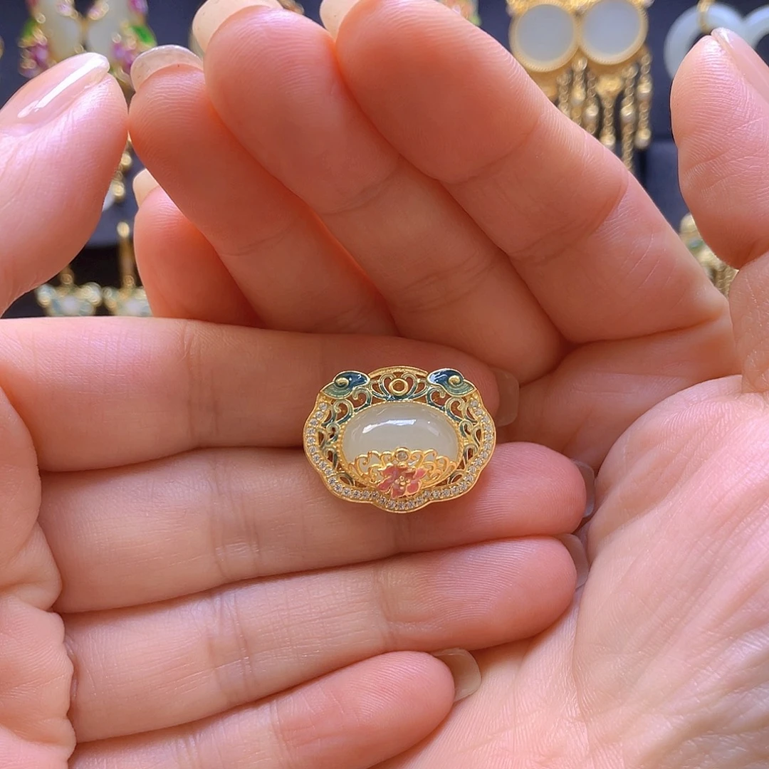 和田玉银S925镀金镶嵌戒指