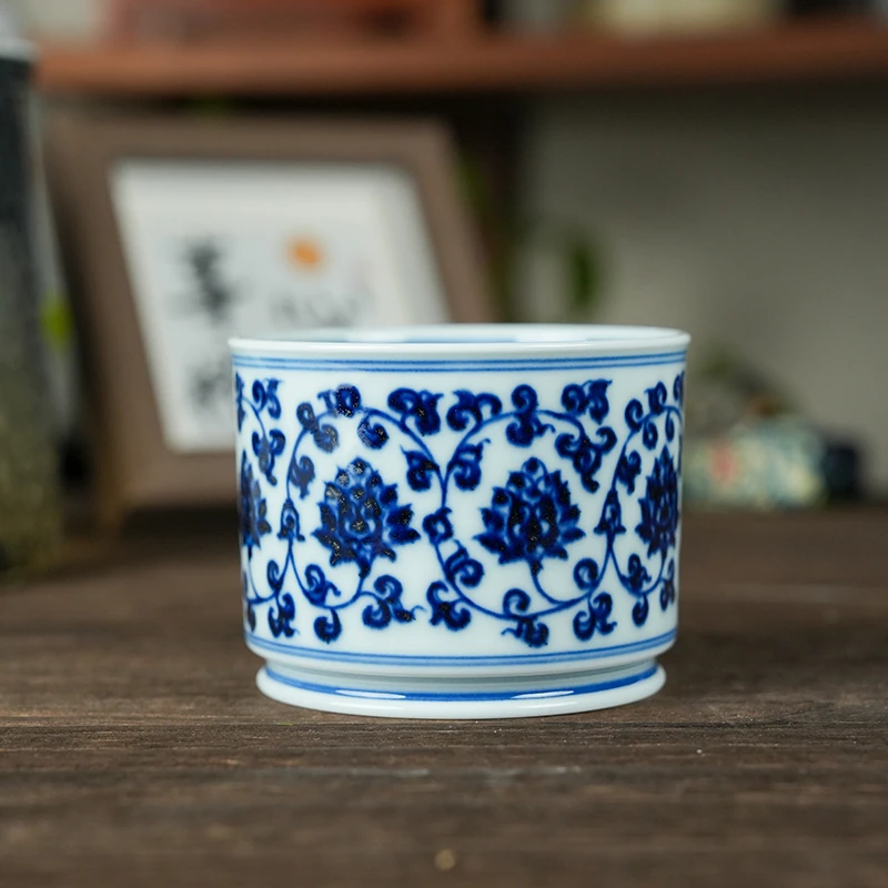 【央广非遗】墨舍柴窑金刚莲内外满绘直口杯moshe834