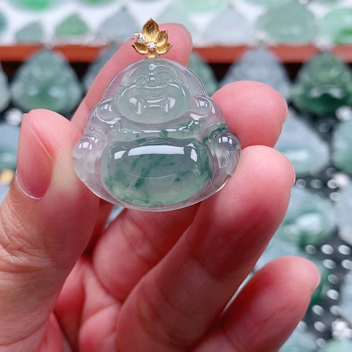 菩***根翡翠18K金镶嵌吊坠(不含链)