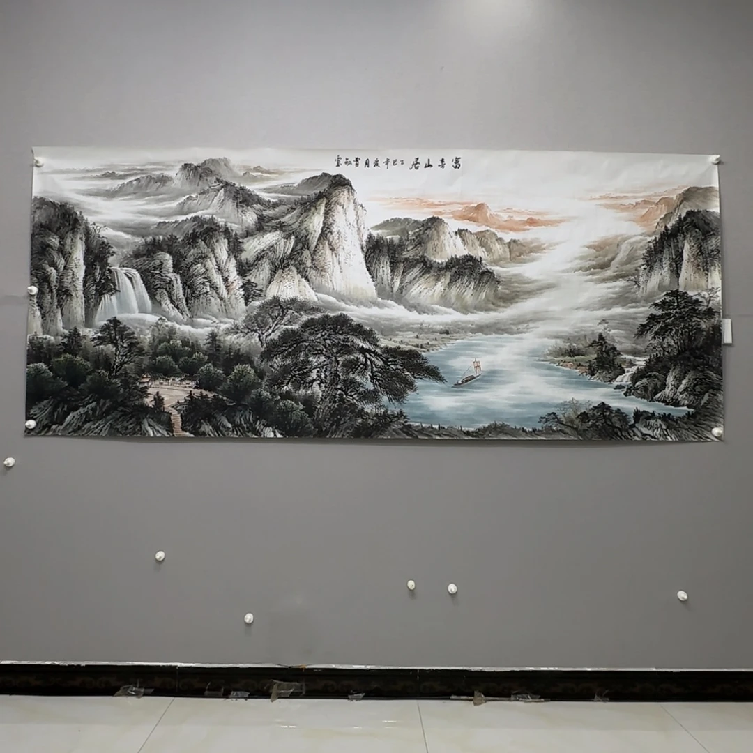 国画横幅八尺精品山水贾敏