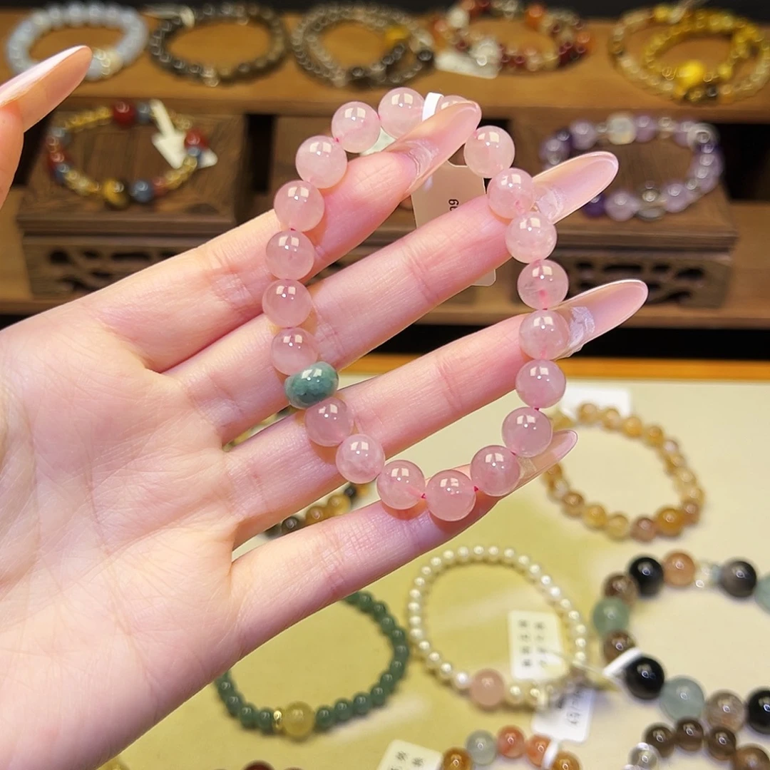 水晶手串银S925镀金镶嵌粉111