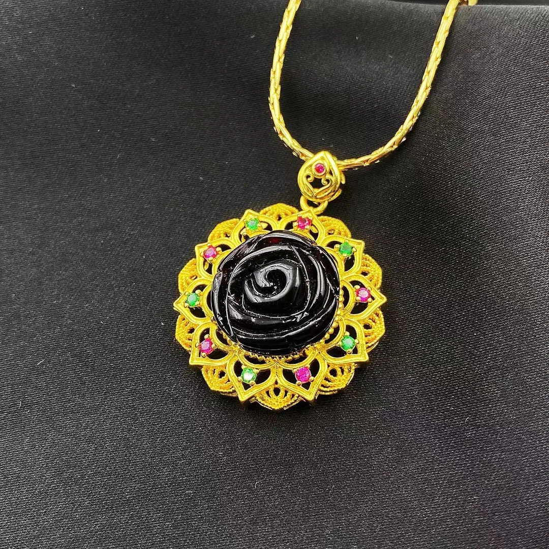 血珀镂空太阳花蛋面吊坠M605（不含链）赠包装合金