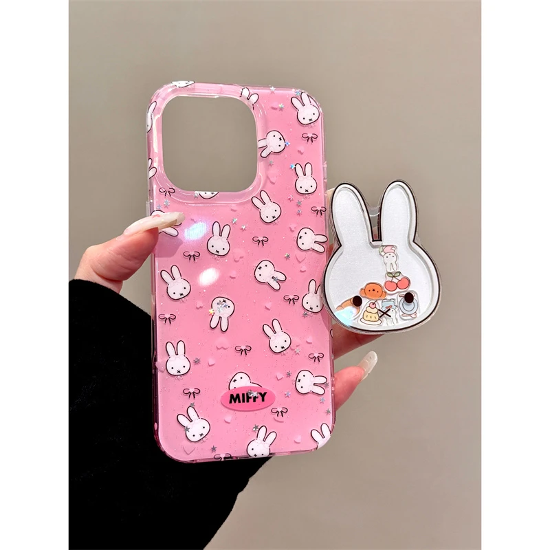 适用苹果iphone16promax爱心兔子15pro摇摇14支架13ins可爱手机壳