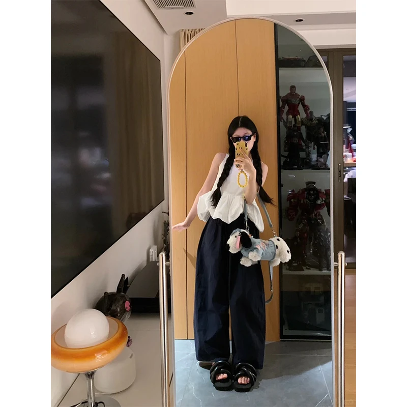 甜美可爱2025夏季流行无袖花苞背心上衣百搭显瘦直筒休闲阔腿裤女