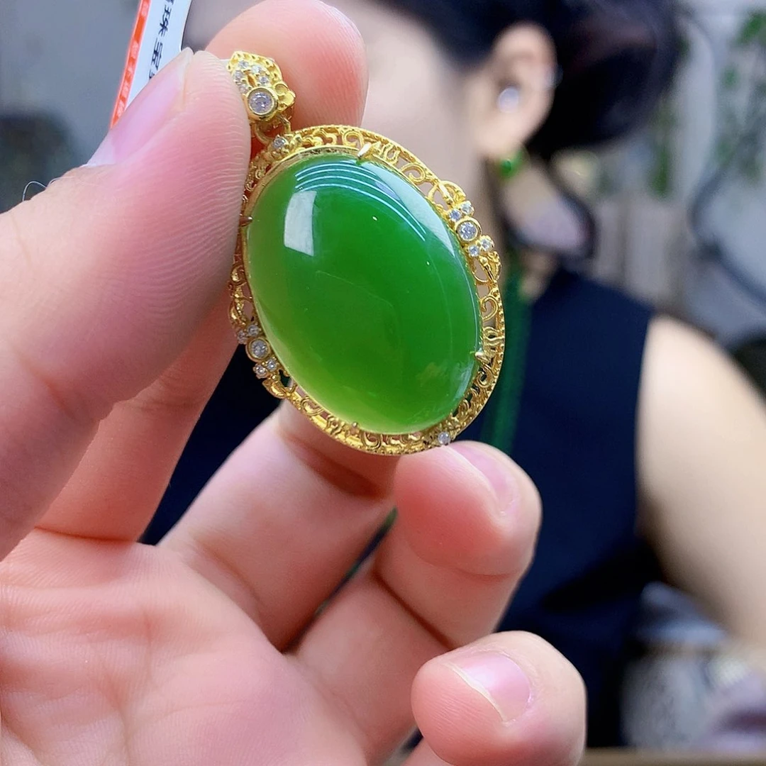 和田玉（碧玉）银S925镶嵌吊坠(不含链)吊坠