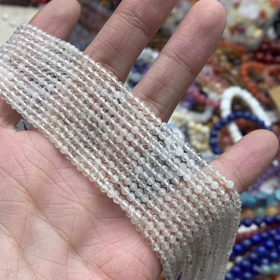 玛瑙/玉髓未镶嵌珠宝半成品一条纯天然2.6mm白水晶切面圆珠