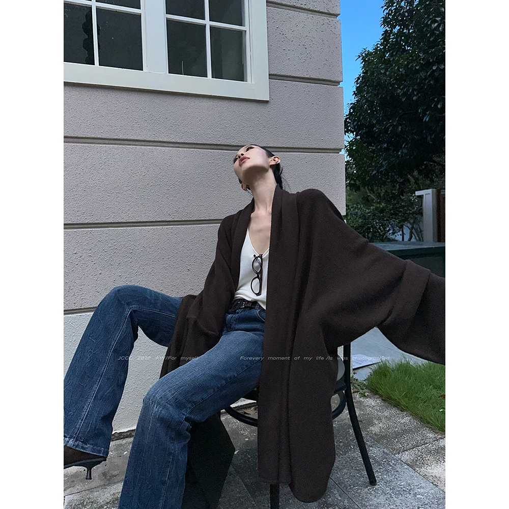 JCCC影子【乔木南】咖色慵懒风披肩斗篷毛衣开衫JE4FBS18