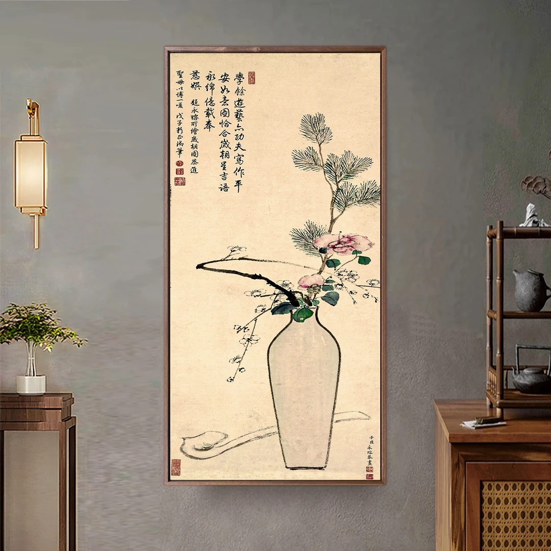 【平安如意图】玄关 走廊 书房 茶室 装饰挂画 中式 绢布满铺装裱