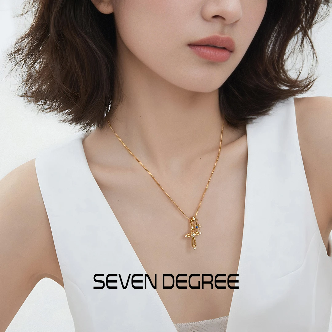 七度 坠链均925银合成锆石 项链女许愿十字锁骨链轻奢百搭蛇骨链