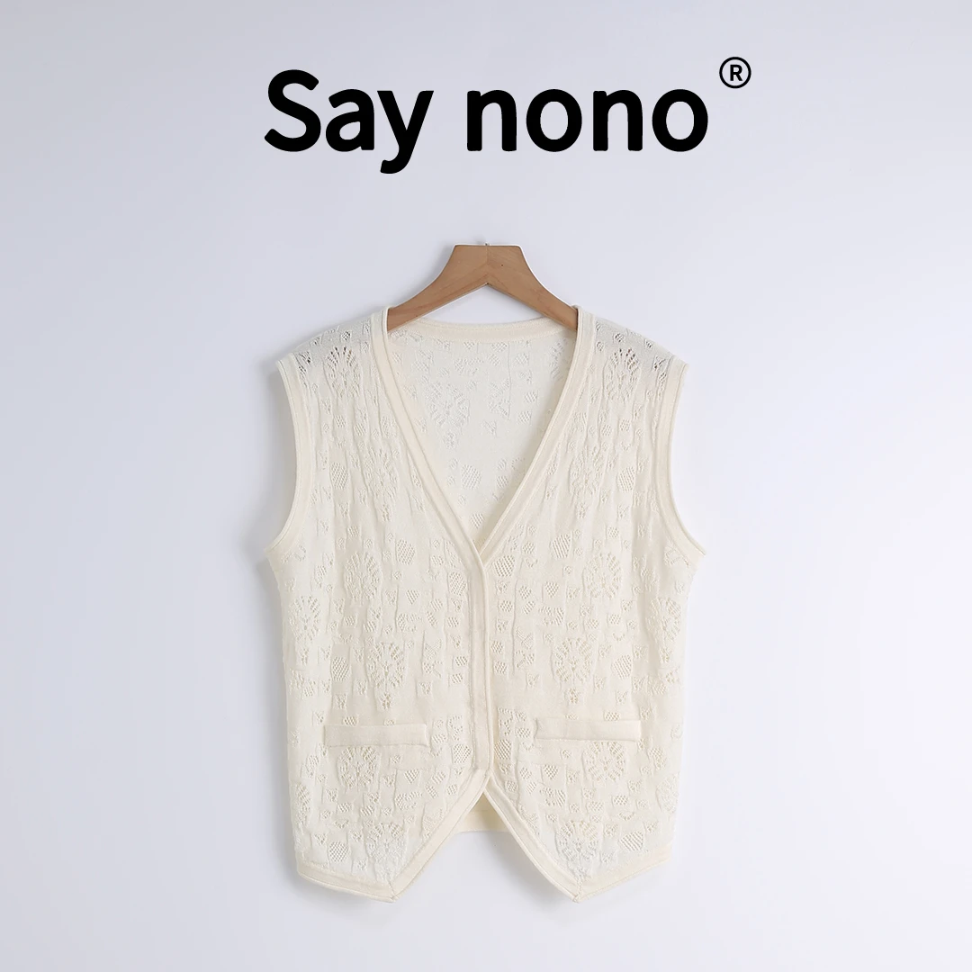 懒猫nono│Saynono 复古＿V领蕾丝镂空背心开衫气质无袖女 /SY2975