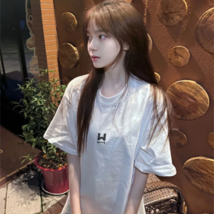 美式设计感潮牌小个子新款夏季纯棉黑色短袖T恤女宽松百搭上衣ins