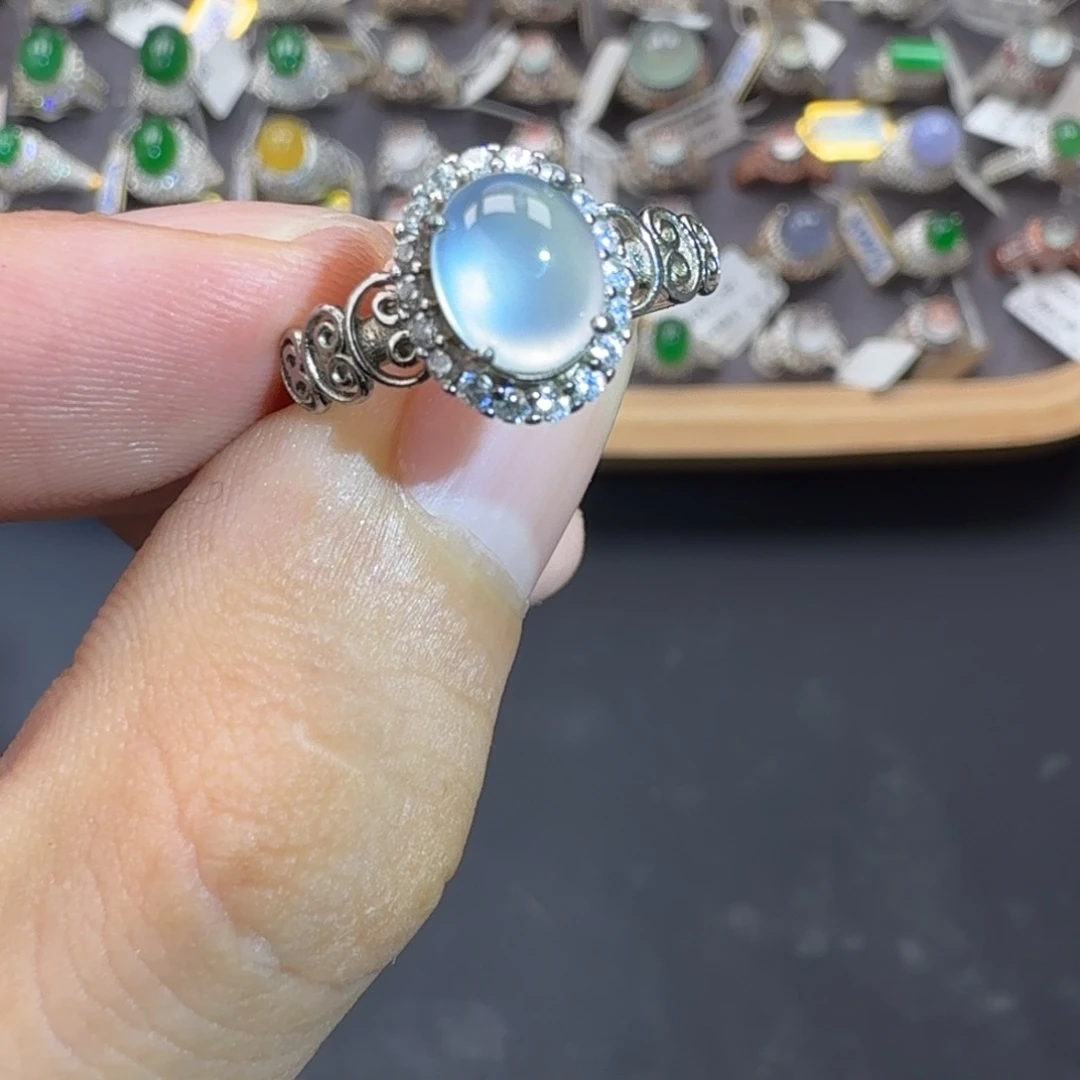 翡翠银S925镶嵌戒指天然缅甸翡翠A货