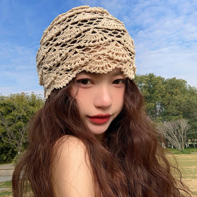 手工钩花针织堆堆帽子女减龄洋气双面戴包头帽四季可戴冷帽百搭