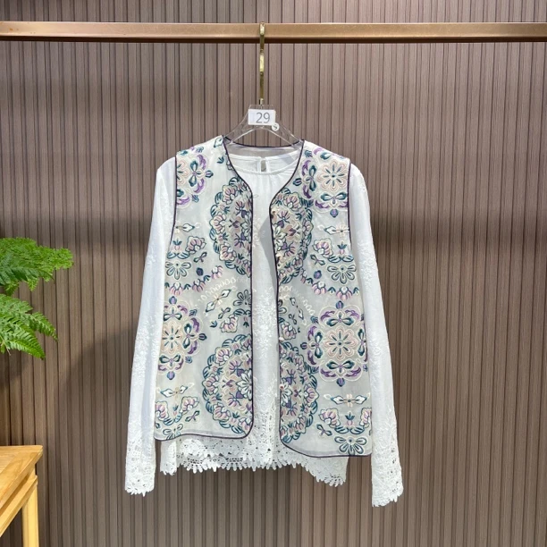 团团圆圆 新中式国风夏季宝相花重工刺绣桑蚕丝马甲背心