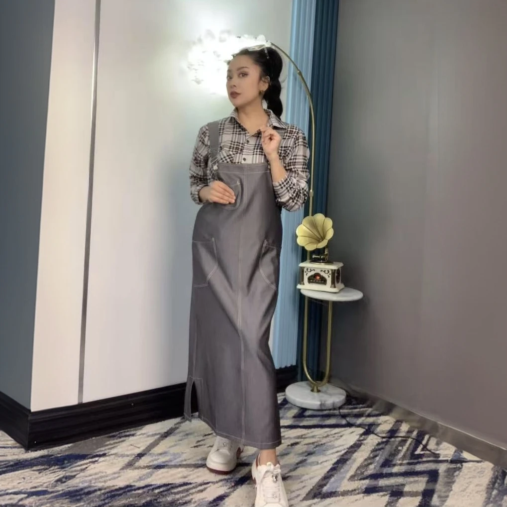 女装轻奢套头百搭复古夏季连衣裙背带裙牛仔背带纯色拼接减龄